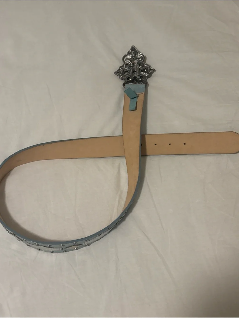 Women’s Streets Ahead Blue Silver Jeweled Buckle Leather Belt Size Medium 36676